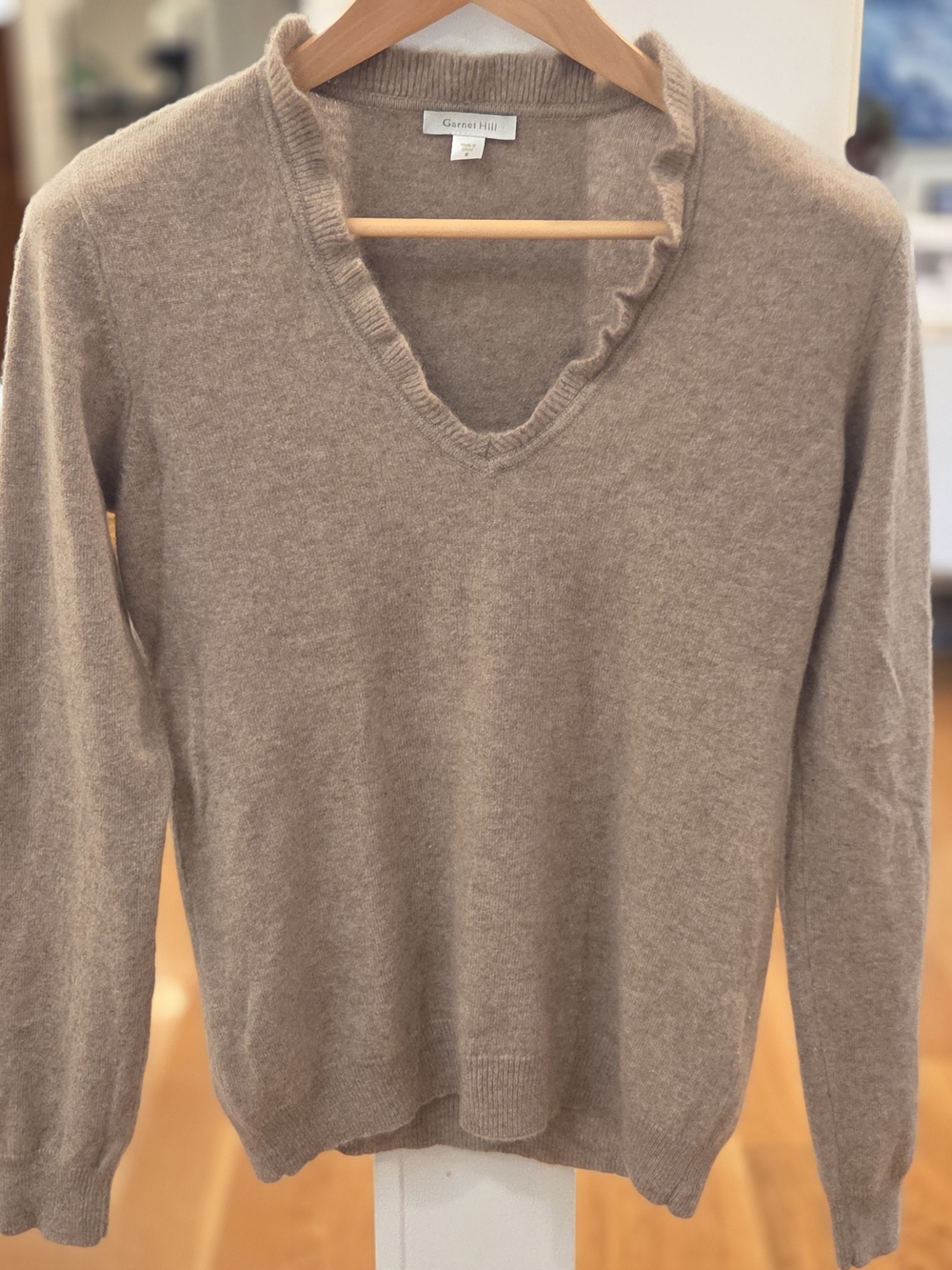 Women's Taupe V-Neck Cashmere Blend Sweater